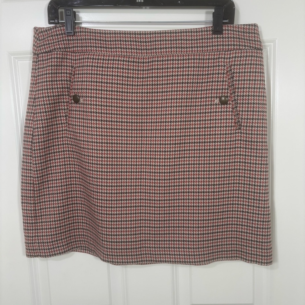 LOFT Houndstooth Mini Skirt Women’s 12 Button Pocket Detail